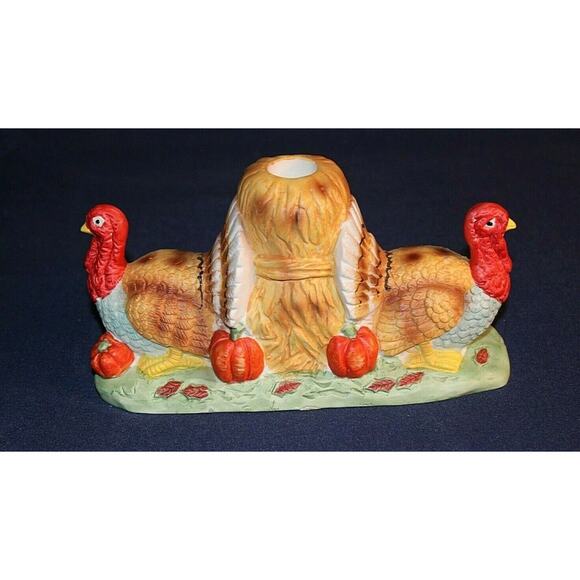 Thanksgiving Turkey Taper Candleholder Haystack Ceramic MSR Imports Vintage 80s - Picture 4 of 9